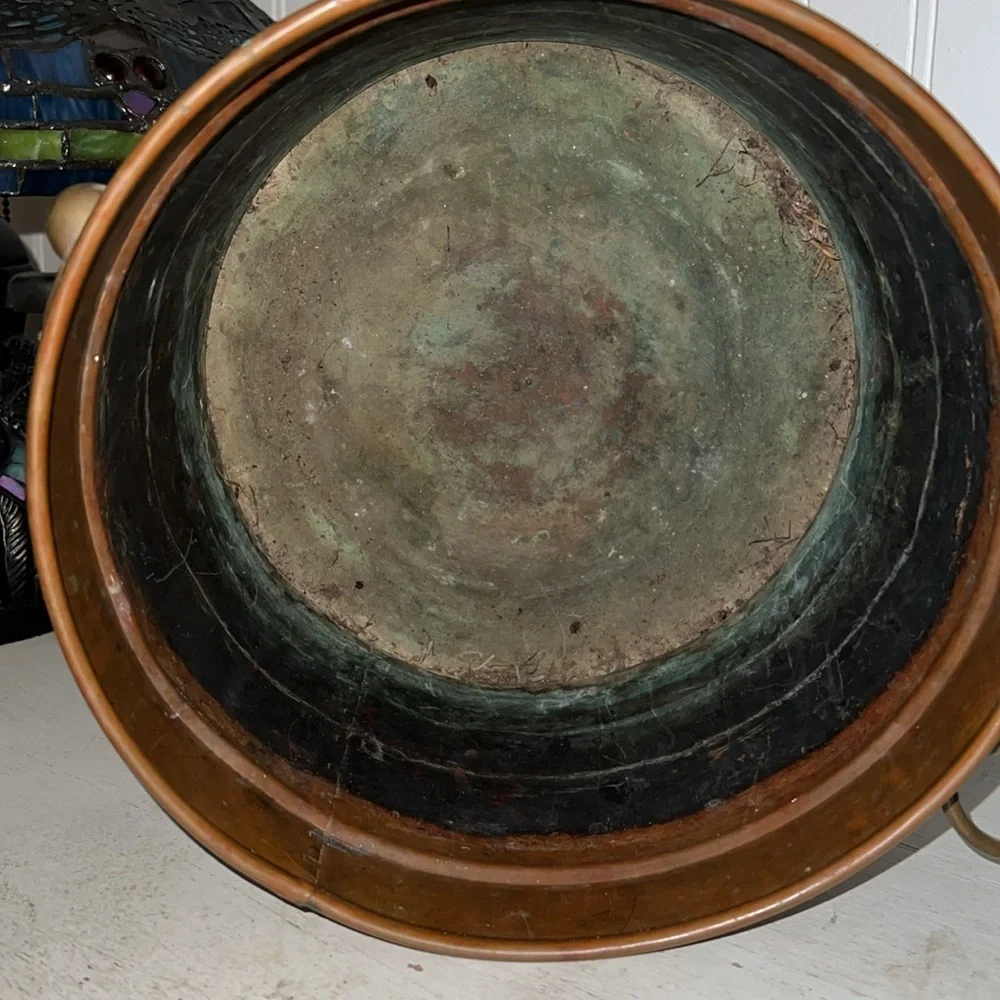 Large Vintage copper brass handles planter